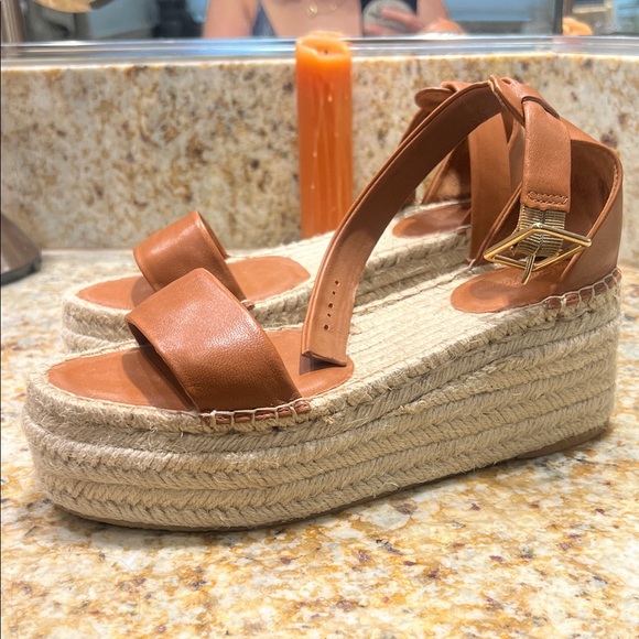 Saks Fifth Avenue Tan Espadrille Platform Sandals